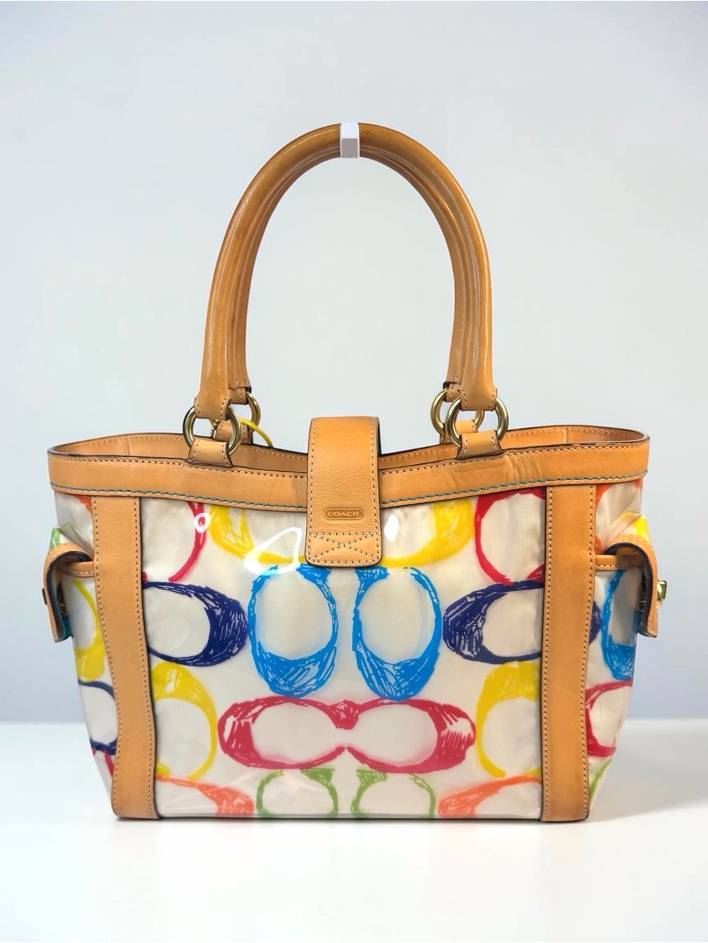 🌈 Coach Scribble Multicolor Signature Boxy Tote 2152 – Limited Edition + Charm - Picture 5 of 11